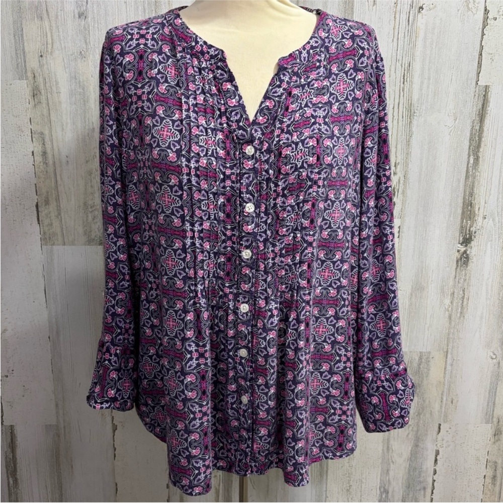 Croft &‎ Barrow Plus Size Pink & Purple Printed Button-Front Blouse
